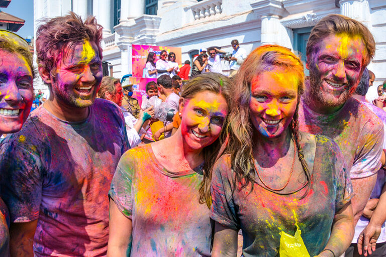 tourists joining Holi festivals of Nepal
