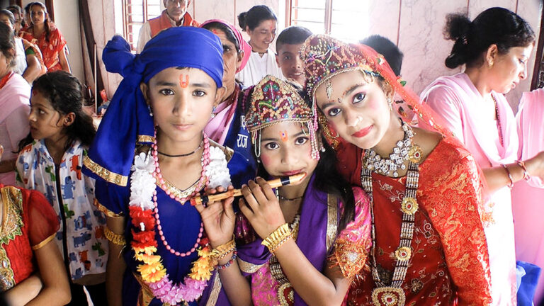 Young girls at the Krishna Janmastami festival