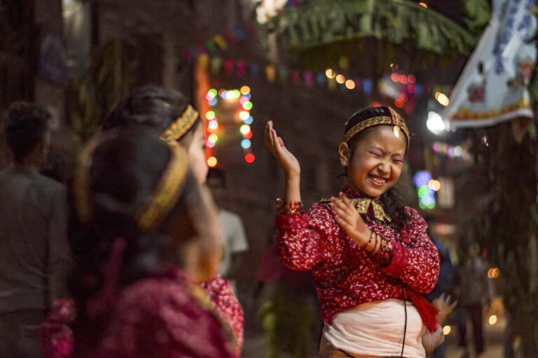 Girls dancing at Thar festival in Nepal