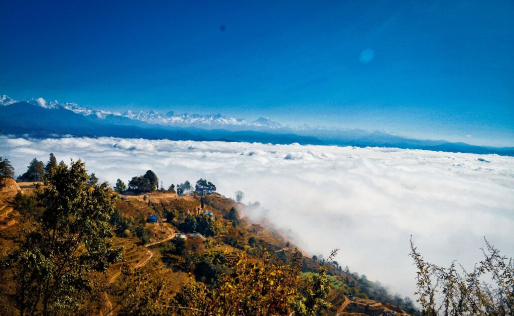 view of the Nagarkot valley covered in cloud