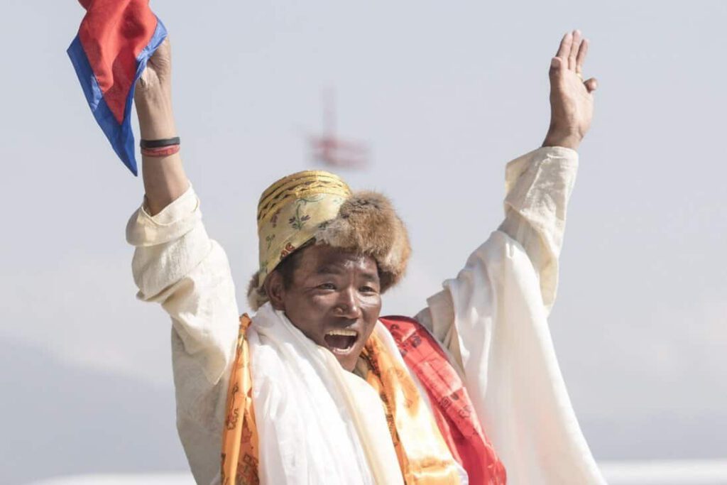 Kami Rita Sherpa celebrates his Everest world record
