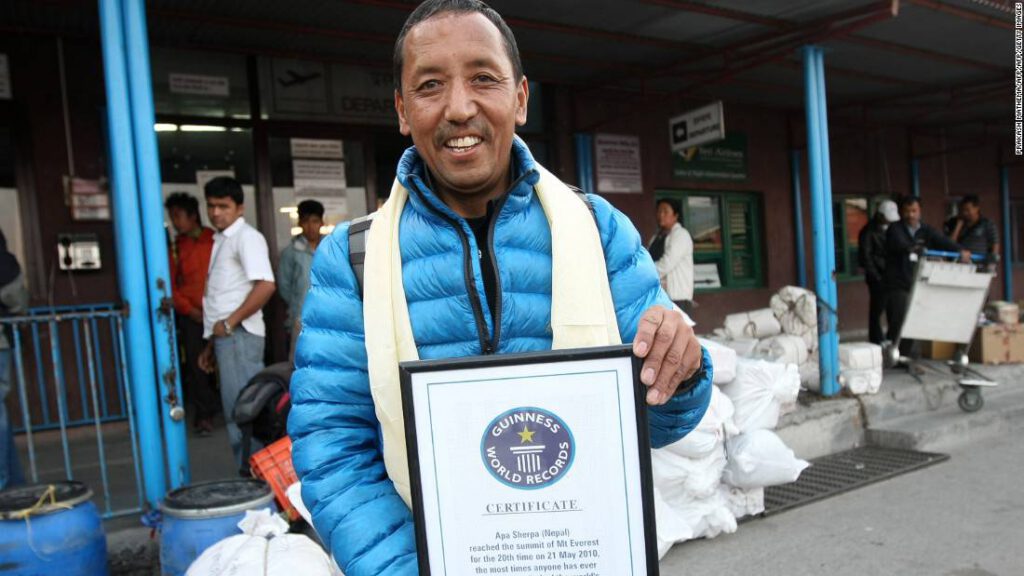 Apa Sherpa with his world record certificate