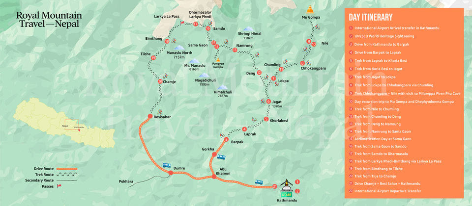 Manaslu Tsum Valley Trek - route map